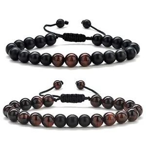 Adjustable Tiger Eye and Volcanic Stone Beaded Bracelet Couple Jewelry Gift