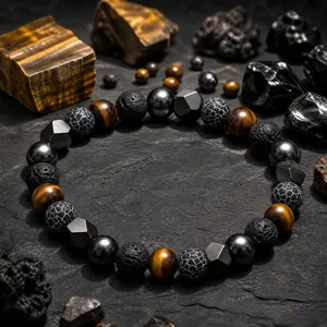 Men Natural Stone Beaded Stretch Bracelet Lava Stone Tiger Eye Hematite Beaded Bracelet Fashion Energy Jewelry Gift