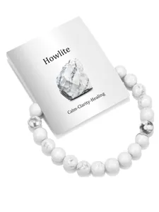 Detailansicht des weißen Howlith Edelstein Perlenarmbands mit natürlicher Marmorierung.
