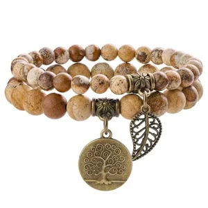 Natural stone beaded bracelet with tree of life pendant bohemian style women jewelry accessory