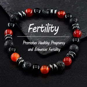 Mens Multi Stone Beaded Bracelet Lava Stone Red Agate Hematite Elastic Fashion Jewelry