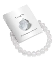 Selenit weißer Kristall Perlen Armband mit Energie Karte, elegante Schmuck Stücke.