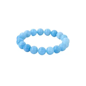 Blue gemstone round bead stretch bracelet for women men, fashion casual jewelry accessory.