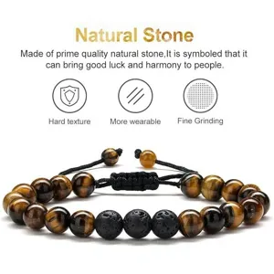 Natural stone tiger eye and volcanic lava bead adjustable bracelet for men and women.