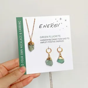 Set collana e orecchini in fluorite verde ciondolo in cristallo gioielli placcati in oro donna