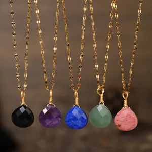 Collar Con Colgante de Lágrima de Cristal Natural Para Mujer Elegante Gargantilla Chapada en Oro Joyería de Moda