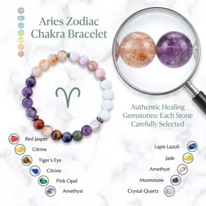 Pulsera chakra signo zodiaco Aries con auténticas piedras curativas de cristal natural.
