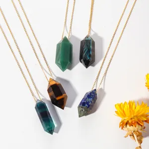 Natural Crystal Hexagonal Prism Pendant Necklace Gold Silver Plated Chain Healing Crystal Jewelry Gift For Women