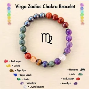 Pulsera de piedras preciosas chakra del zodiaco Virgo con detalles de cuentas de cristal.