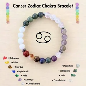 Pulsera de chakra del zodiaco Cancer con cuentas de cristal curativo natural y piedras preciosas.