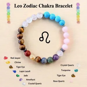 Pulsera de chakra del zodiaco Leo con cuentas de piedra preciosa natural joyeria para hombre y mujer