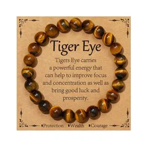 Natural tiger eye gemstone beaded bracelet for women healing crystal energy protection jewelry