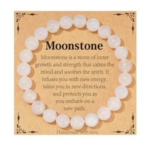 Natural white stone bead bracelet on a decorative card, elegant daily jewelry accessory.