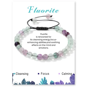 Natural fluorite beaded bracelet detail showing colorful crystal stones and adjustable cord.