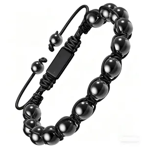 Bracelet tisse de perles noires corde reglable style couple mode bijoux pour hommes et femmes