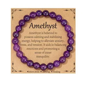 Natural amethyst gemstone beaded bracelet healing crystal energy calm stress relief jewelry