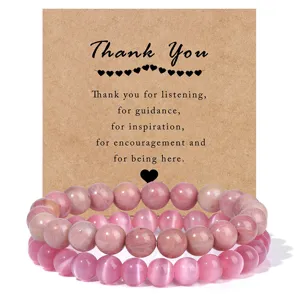 Natural Stone Beaded Double Layer Bracelets Agate Cat Eye Stone Bracelet With Thank You Card Fashion Jewelry Gift