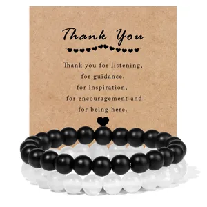 Couple beaded bracelet set black and white natural stone elastic stretch jewelry for daily gift