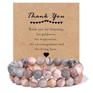 Double layer natural stone beaded bracelet with inspirational thank you card packaging jewelry.