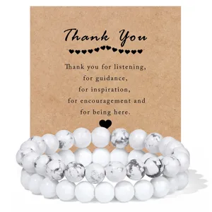 Natural white stone beaded double layer stretch bracelet with gift thank you card for women.