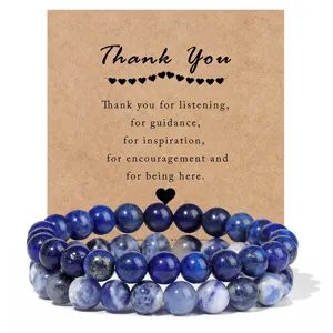 Natural gemstone beaded stretch bracelet couple jewelry with thank you kraft paper card
