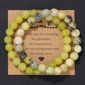Beaded gemstone bracelet set with thank you card, elastic stretch couple jewelry gift.