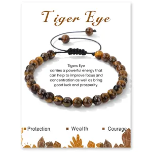 Natural Stone Beaded Bracelet Handmade Woven Adjustable Rope Tiger Eye Amethyst Agate Bracelet For Women Men Jewelry