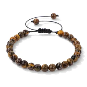 Natural tiger eye stone beaded adjustable braided gemstone bracelet for men and women