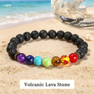 Bracelet de perles en pierre de lave volcanique avec pierres précieuses colorées pour yoga.