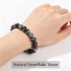 Bracelet de perles en pierre de flocon de neige naturelle pour femmes hommes bijoux.