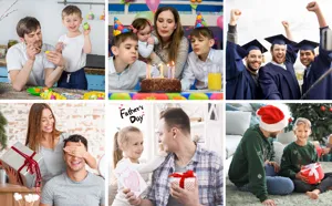 Lifestyle gift collage showing warm family moments, ideal for men gift selection and ideas.