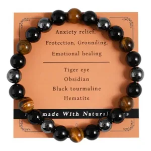 Natural stone bracelet tiger eye obsidian black tourmaline hematite healing crystal jewelry
