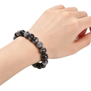 Bracelet de perles en obsidienne flocon de neige naturelle bijoux yoga pierre ronde