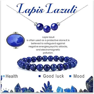 Set di gioielli in lapislazzuli con collana elegante, anello e braccialetto di perle.