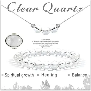 Set di gioielli in cristallo di rocca naturale con collana anello e bracciale per le donne.