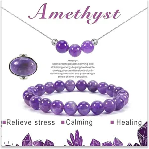 Set di Gioielli in Pietra Naturale Collana Anello Bracciale Pendente in Cristallo di Gemma Regalo di Gioielli per Donne