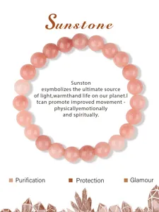 Natürlicher Sonnenstein Perlenarmband 8mm Heilkristall Stretch Edelstein Schmuck für Damen.