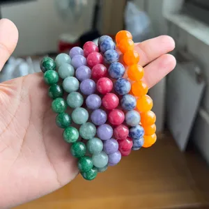 Colorful natural stone beaded bracelets stack multi-color gemstone jewelry for women