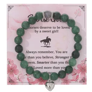 Bracciale di Perle Verdi con Ciondolo a Cuore Carta Ispiratrice Gioiello Regalo Donna