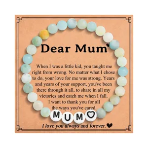 Handmade Natural Stone Beaded Bracelet With Letter Beads Heart Design For Mother Father Day Gift Casual Fashion Jewelry Bracelet