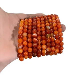 Mayorista pulseras de cuentas redondas de piedra agata roja cornalina natural joyeria.