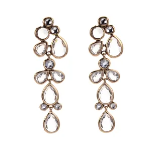 Vintage alloy multi-layer waterdrop rhinestone dangle earrings, elegant retro statement jewelry.