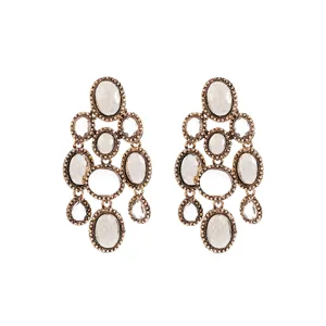 Boucles d'oreilles pendantes vintage or antique ovales en pierre pour les femmes élégantes.