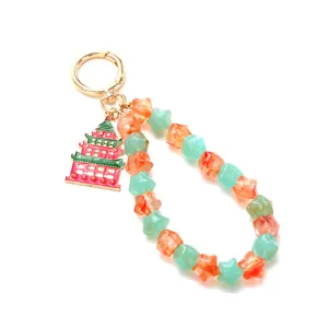 Chinese traditional building alloy enamel keychain with colorful star beads pendant