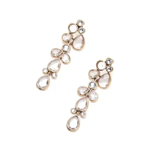 Vintage long crystal drop earrings, distressed alloy multi-layer waterdrop rhinestone jewelry.