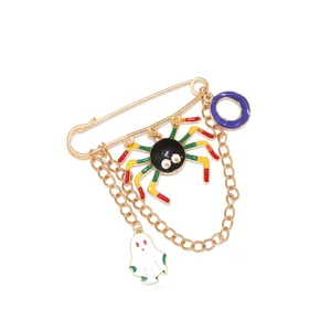 Lustige Halloween Spinne Geist Brosche Emaille Sicherheitsnadel Kette Modeschmuck Geschenk