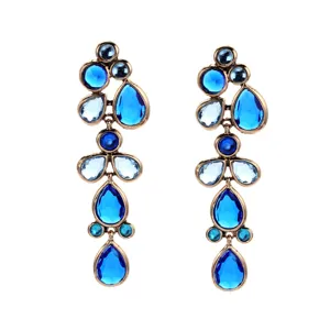 Vintage blue crystal rhinestone dangle earrings detailed view showcasing exquisite craftsmanship.