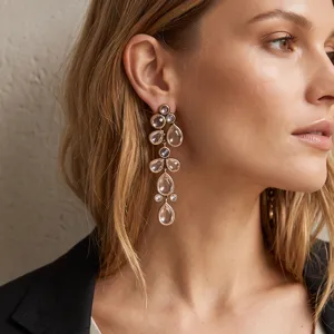 Vintage Statement Alloy Teardrop Rhinestone Dangle Earrings For Women Euro-American Luxurious Multi Layer Long Drop Ear Ring Wedding Party Jewelry Gift