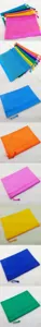Detailed view of colorful A4 mesh zipper document bags, showing texture and vibrant color options.