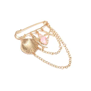 Gouden schelp zeemeermin broche meervoudige ketting kwast veiligheidsspeld dames sieraden